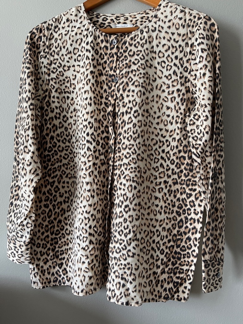 New Equipment Beige and Black Leopard Print Silk Blouse